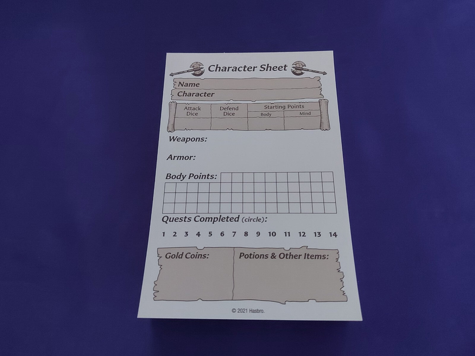 Avalon Hill Heroquest - Character Sheets Only, NEW