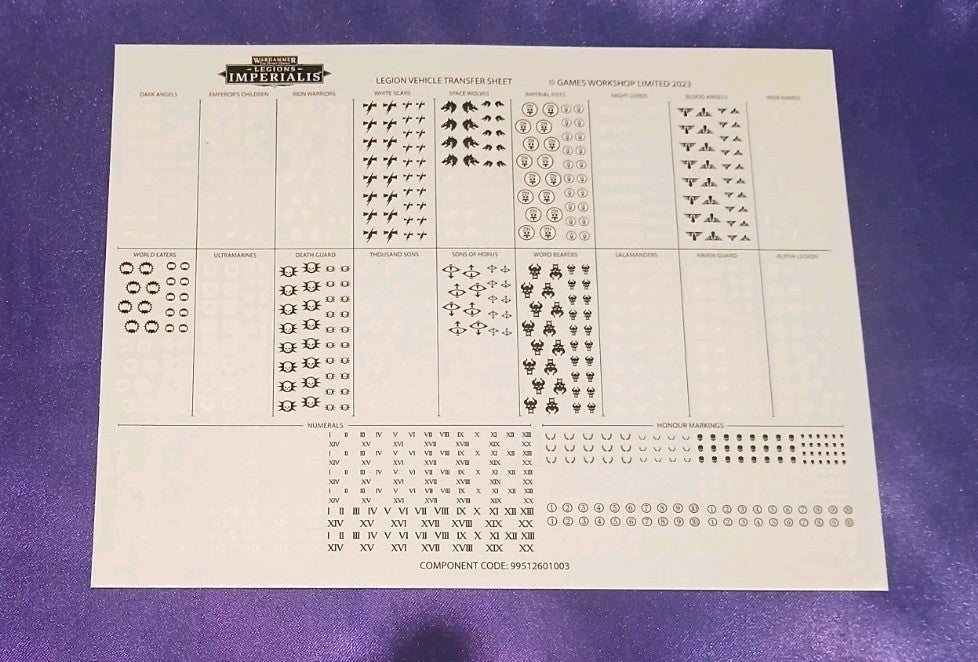 Legion Vehicle Transfer Sheet, Legions Imperialis, NEW