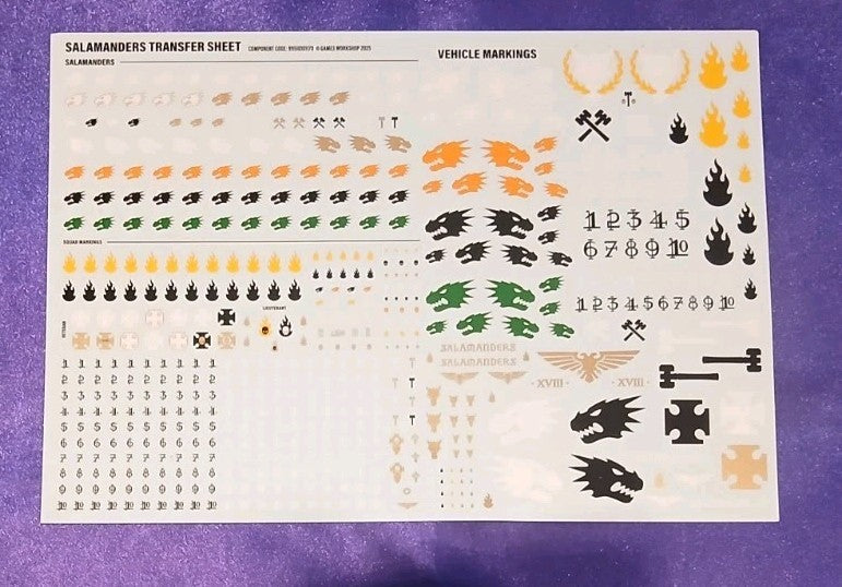Salamanders Warhammer 40K Transfer Sheet, NEW 2025