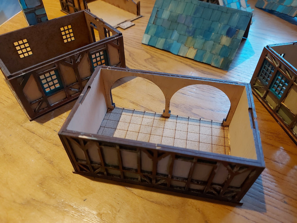 Small Collection Of Wargame Scenary / Village, 10 MDF Houses Part Painted, NEW