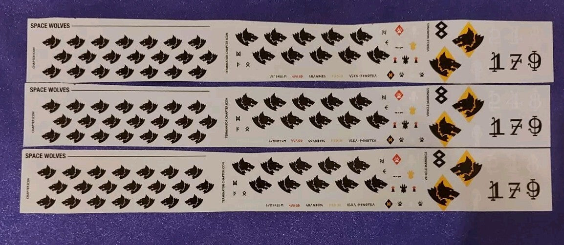 Warhammer 40k 3 x Space Wolves Transfers / Decals Sheets, NEW