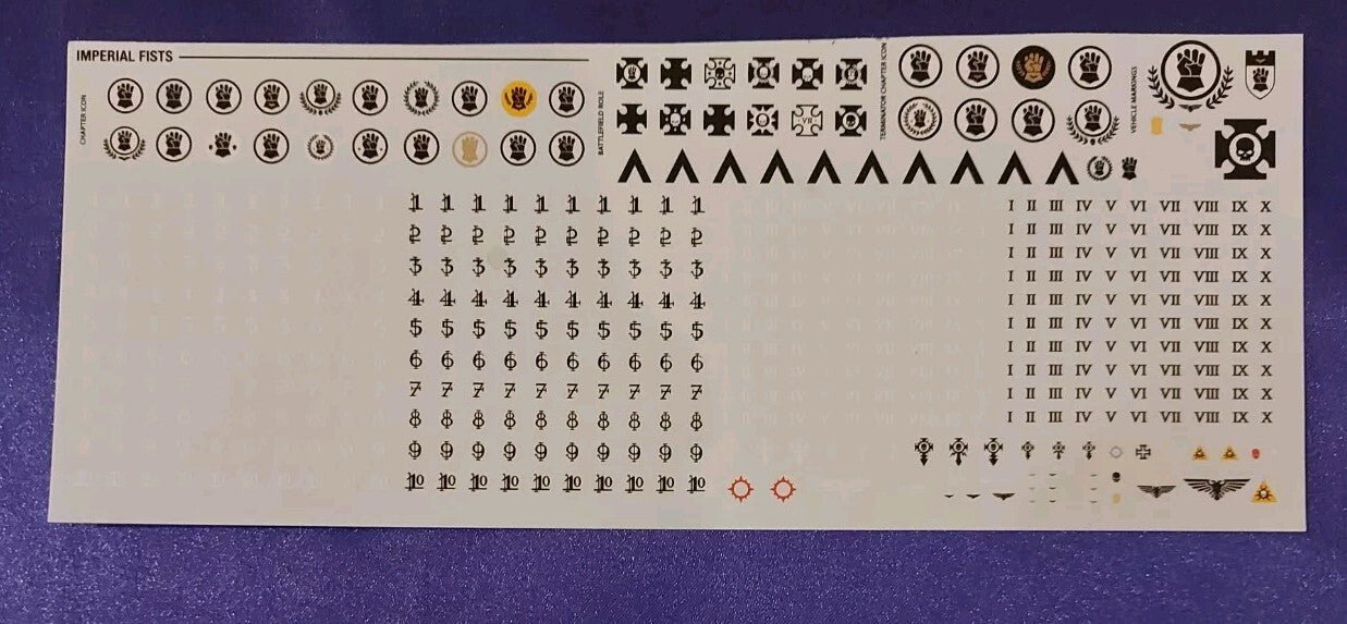 Warhammer 40k Imperial Fists Transfers / Decals Sheet, NEW