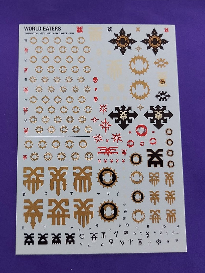 Warhammer 40K- Khorne World Eaters Transfer Sheet, NEW
