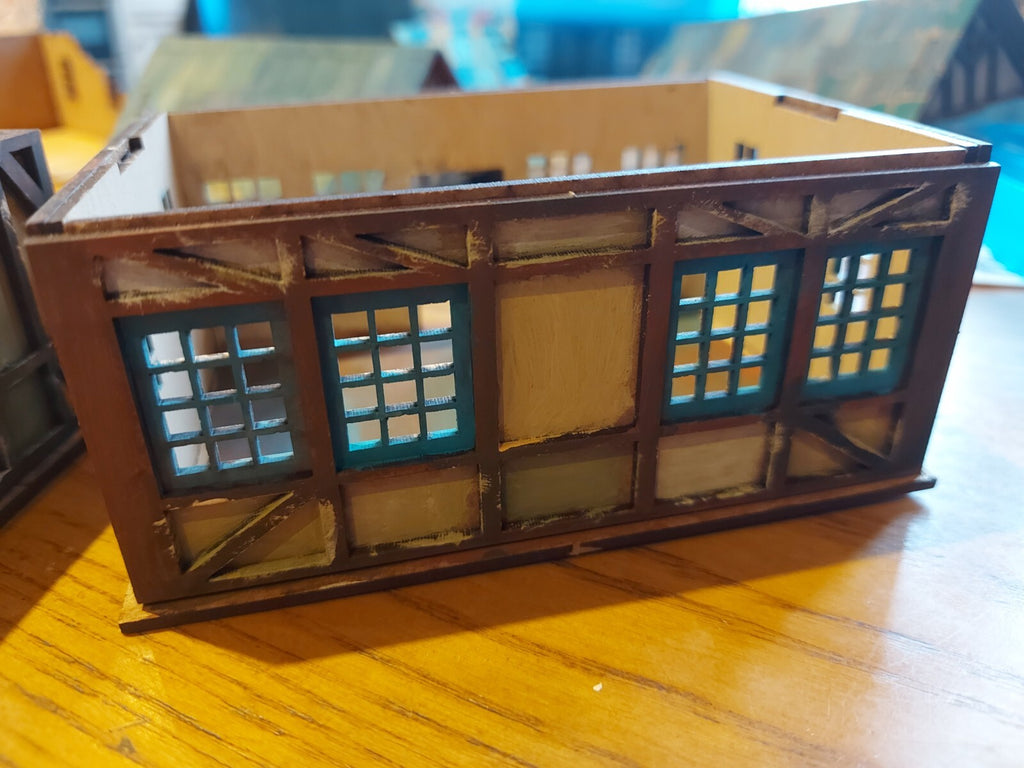Small Collection Of Wargame Scenary / Village, 10 MDF Houses Part Painted, NEW