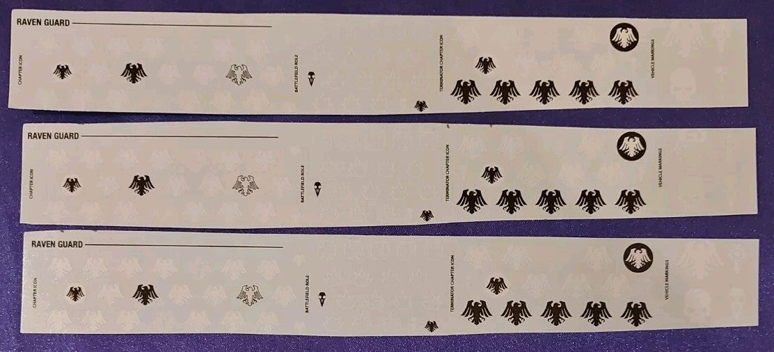 Warhammer 40k 3 x Raven Guard Transfers / Decals Sheet, NEW