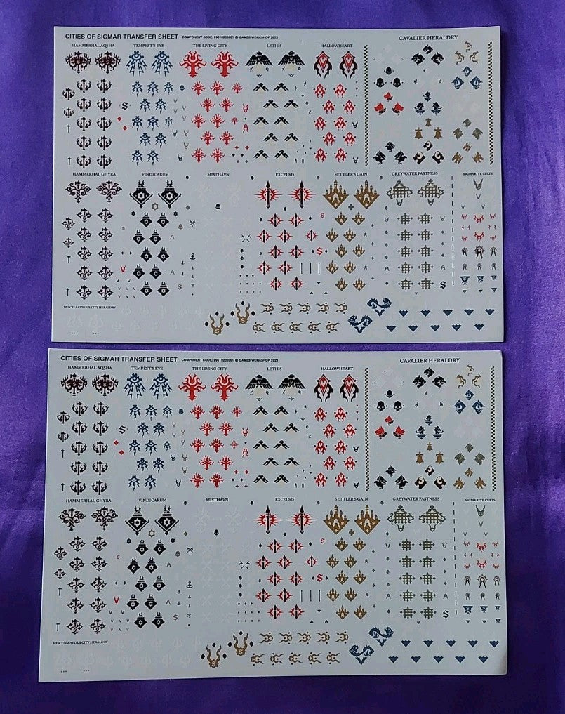 Warhammer - Age Of Sigmar - 2 Cities Of Sigmar Transfer Sheets, NEW