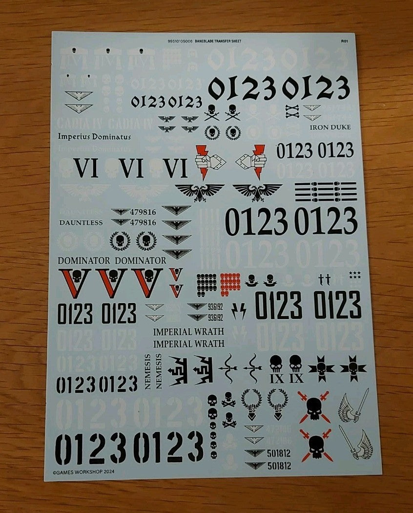 Warhammer 40K - Baneblade Transfer Sheet, NEW